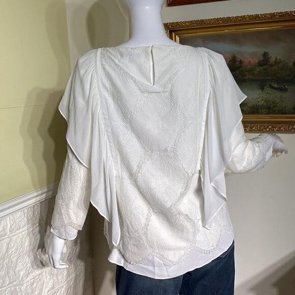 Massimo Dutti White Lace Overlay & Chiffon Boho Blouse - Picture 7 of 13